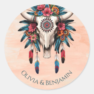 Adesivo Boho Tribal Watercolor Vaca Floral Casamento Crâni