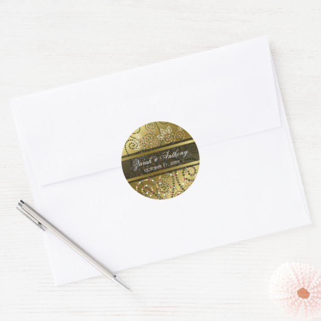 Adesivo Boho Verde Elegante Espirais Casamento Étnico Dour (Envelope)