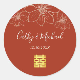 Adesivo Boho vermelho moderno floral casamento chinês