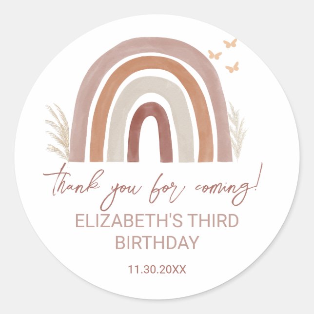 Adesivo Boho Watercolor arco-íris | Obrigado Sticker Favor (Frente)