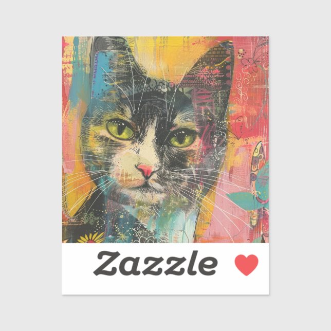 Adesivo Boho Watercolor Cats - Terna Feline Art (6) (Folha)