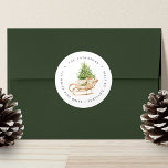 Adesivo Boho Watercolor Christmas Sleigh Return Address<br><div class="desc">Adicione um toque festivo aos envelopes de férias com etiquetas de endereço de retorno. Os autocolantes personalizados apresentam um trenó de aquarela cheio de uma árvore de Natal e presentes. Personalize os adesivos elegantes de feriado,  adicionando seu nome e endereço em texto preto.</div>