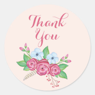 Adesivo Boho Watercolor Floral Flower Buquê, "Obrigado"