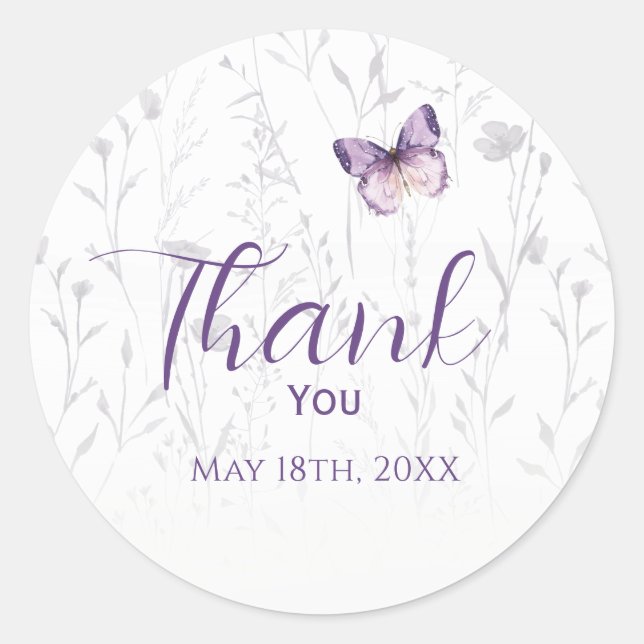 Adesivo Boho Wildflower Purple Butterfly Chá de fraldas (Frente)