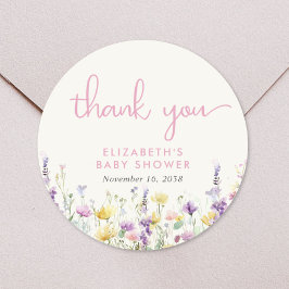 Adesivo Boho Wildflower Watercolor Baby Shower Thank You