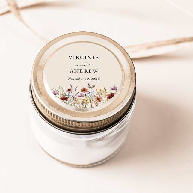 Adesivo Boho Wildflower Wedding (Boho Wildflower Wedding Classic Round Sticker
)