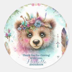 Adesivo Boho Woodland Bear Watercolor Aniversário