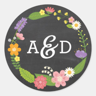 Adesivo Boho Woodland Wreath no Casamento Chalkboard