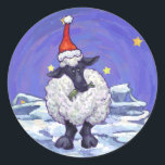 Adesivo Boi Natal<br><div class="desc">Parada Animal Festivo Presentes e Acessórios de Natal em Ovelha apresenta nossa divertida trabalho de arte de uma linda ovelha branca e preta, apunhalada em um chapéu de Papai Noel, em uma paisagem nevada, contra um céu azul escuro e estrelado, texturizado digitalmente, pintado pelo ilustrador de livros infantis Traci Van...</div>