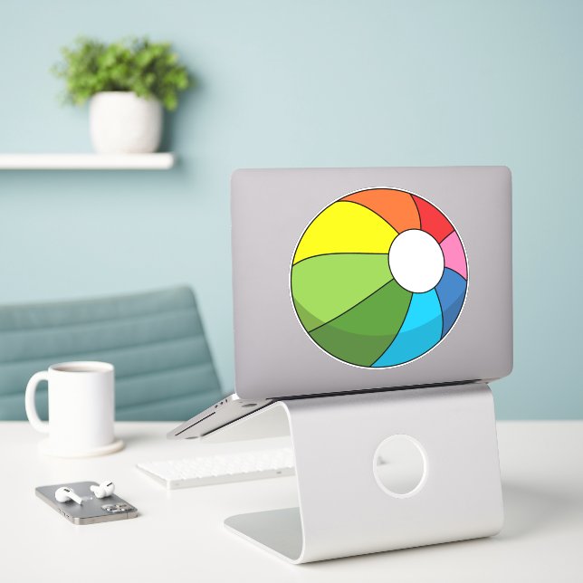 Adesivo Bola Colorida de Praia (Laptop na mesa)