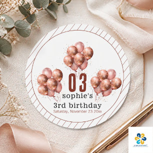Adesivo Bola de água glitter rosa dourado 3º aniversário