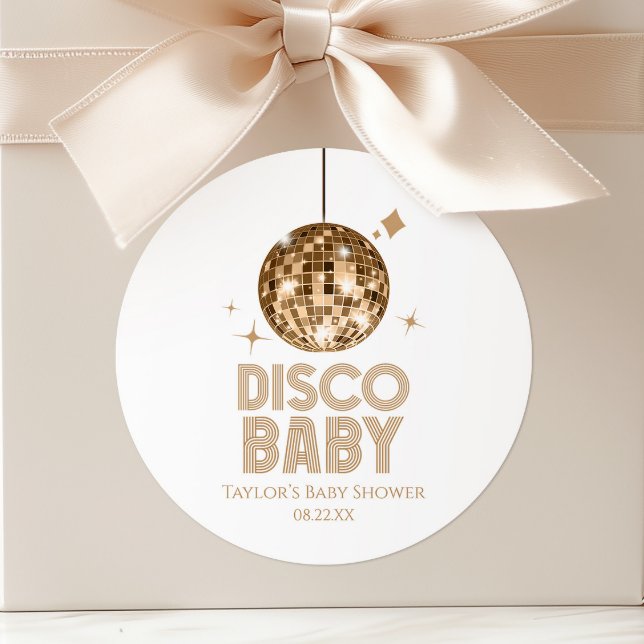Adesivo Bola de Discoteca Dourada 'Disco Baby' Chá de Bebê (Criador carregado)