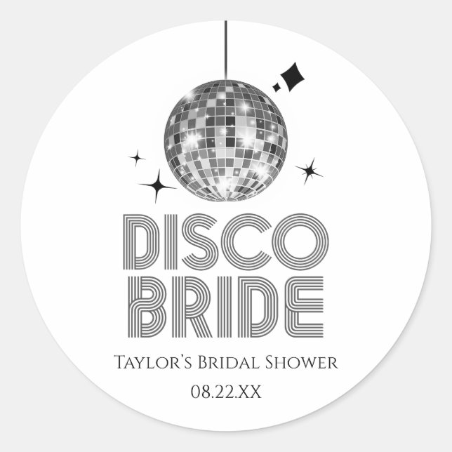 Adesivo Bola de Discoteca Prateada Noiva de Casamento Chá  (Frente)