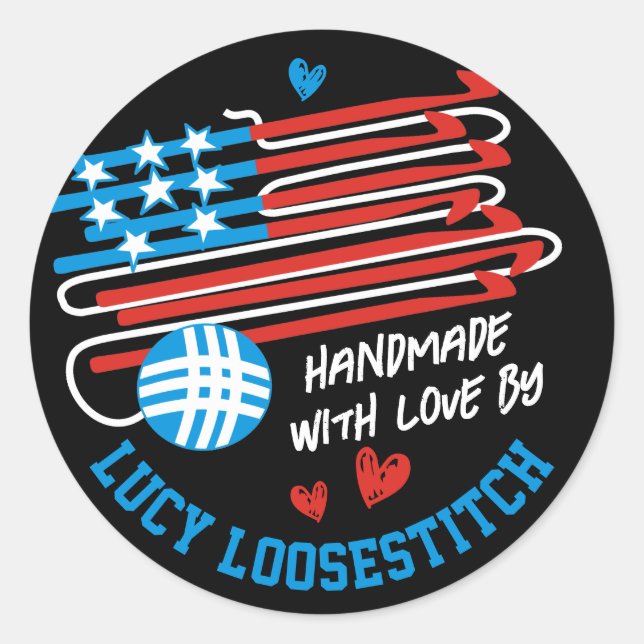 Adesivo Bola de ganchos da Team Crochet com fio patriótico (Frente)