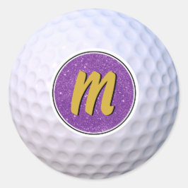 Adesivo Bola de Golfe Monograma Personalizável Roxo e Dour