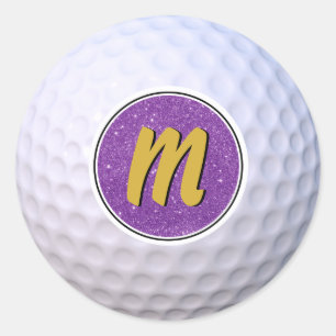 Adesivo Bola de Golfe Monograma Personalizável Roxo e Dour