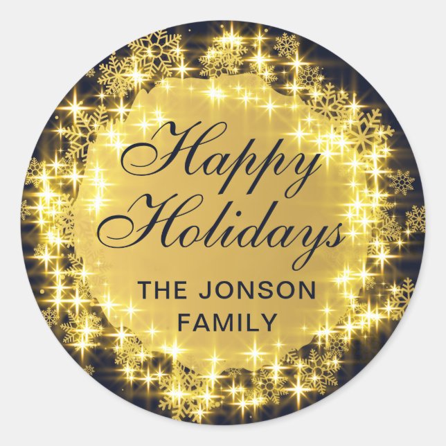 Adesivo Bola de Natal Navy & Gold Sparkle Snowflakes (Frente)