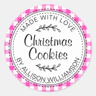 Adesivo Bolachas de Natal Rustic Homemade Neon Pink Check