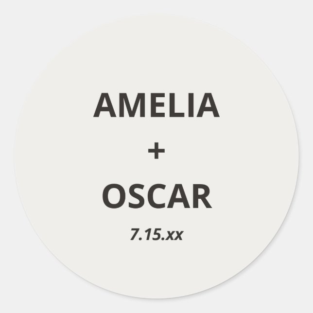 Adesivo Bold Black Ivory Modern Wedding Names Date Custom (Frente)