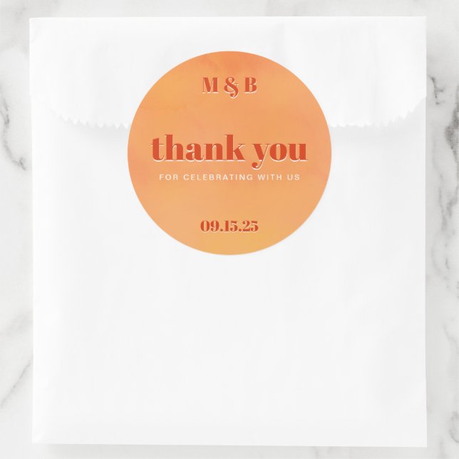 Adesivo Bold Chic Orange Sunset Monogram Thank You Wedding (Bolsa)