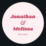 Adesivo Bold Retro Chic Viva Magenta e Casamento Rosa<br><div class="desc">Bold Retro Chic Viva Magenta e Pink Wedding Classic Round Sticker.</div>