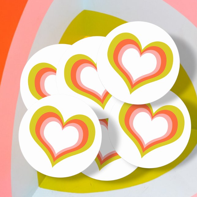 Adesivo Bold Retro Citrus Wedding Heart (Bold Retro Citrus Wedding Heart Classic Round Stickers from Ricaso)