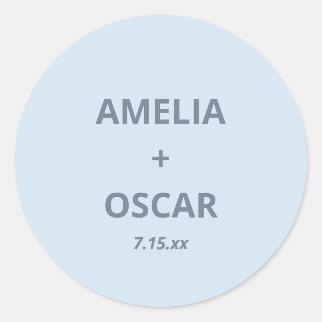 Adesivo Bold Soft Blue Modern Wedding Names Date Custom (Frente)