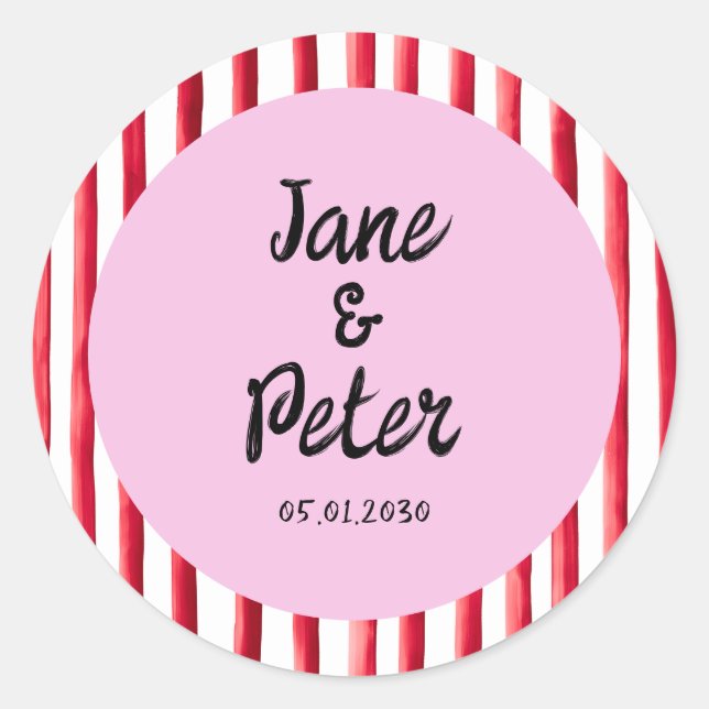 Adesivo Bold Stripes Modern Red and Pink Wedding Stickers (Frente)