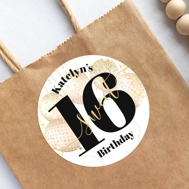 Adesivo Bold Sweet 16 Birthday Dourado Girly Balloons Whit (Criador carregado)