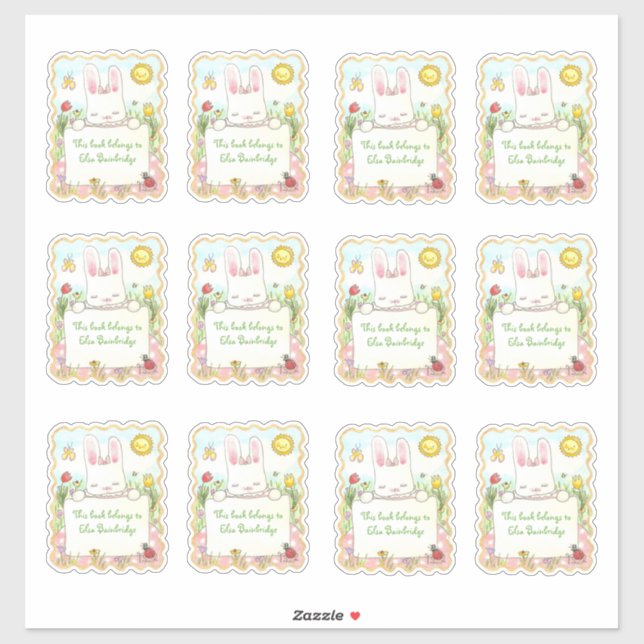 Adesivo Boletins de coelho rosa retangular (Folha)