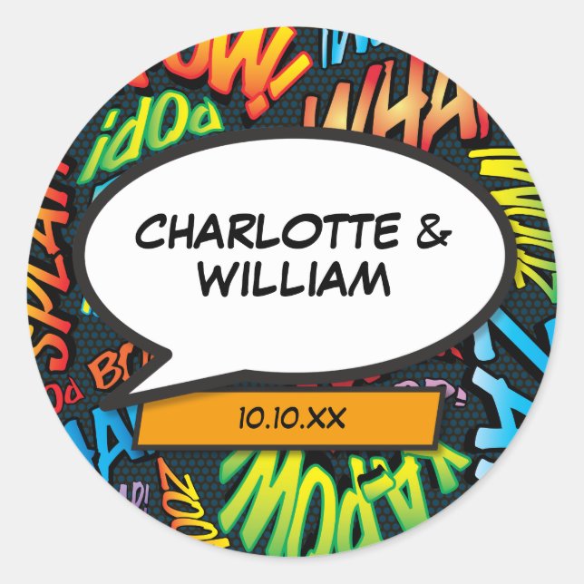 Adesivo Bolha de Letras Retrópicas do Livro de Cômicos de  (Frente)