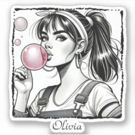Adesivo Bolha Rosa Bonita, Diversão em Quadrinhos, Preta e