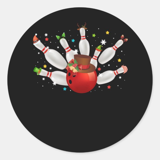 Adesivo Boliche de Natal Bowler Santa Hat Feliz Chri (Frente)