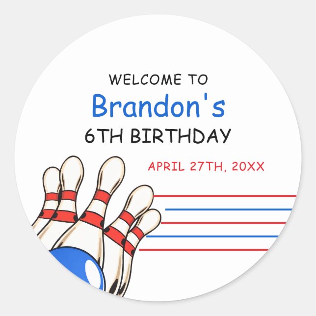 Adesivo Boliche Vermelha e Azul Jogada no Aniversário da 6 (Frente)