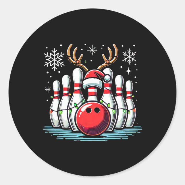 Adesivo Boliches de Natal Reindeer Xmas Bowler Men Win (Frente)