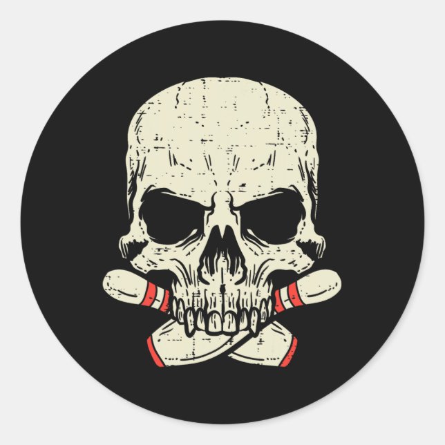 Adesivo Boliches do crânio Pinos Cabeça do esqueleto Homen (Frente)