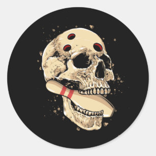 Adesivo Boliches Pilhas Retro Skeleton Head Bowler Hall