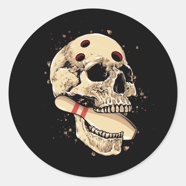 Adesivo Boliches Pilhas Retro Skeleton Head Bowler Hall (Frente)