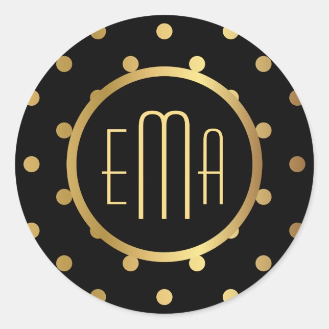 Adesivo Bolinhas Chic Black e Douradas com Monograma (Frente)