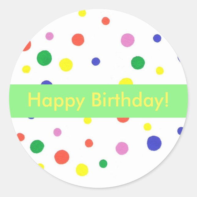 Adesivo Bolinhas Coloridas Vinhetas Felizes de Aniversário (Frente)