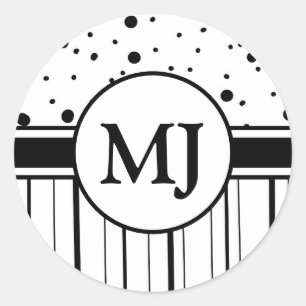 Adesivo Bolinhas e tiras, brancas e pretas, monogramas