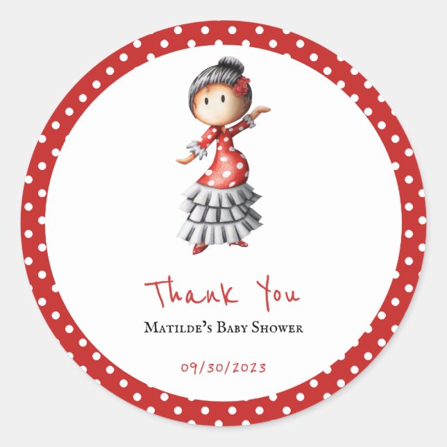 Adesivo Bolinhas Red White Flamenco Sevillana Dancer (Frente)