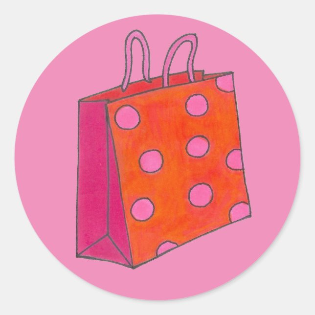 Adesivo Bolinhas Rosa Adoro Saco de Compras (Frente)