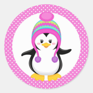 Adesivo Bolinhas rosa Menina de Pinguim