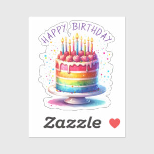 Adesivo Bolo Arco-íris Feliz Aniversário
