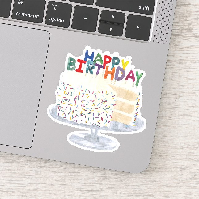 Adesivo Bolo Branco com aspersão e velas de confete (Detalhe)