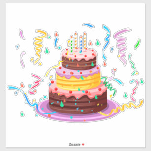 Adesivo Bolo Colorido de Aniversário com Velas