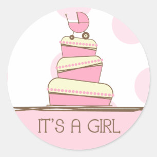 Adesivo Bolo cor-de-rosa da carruagem de bebê "é etiquet