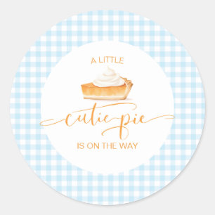 Adesivo Bolo de abóbora Cutie Pie chá de bebê xadrez azul