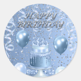 Adesivo Bolo de Aniversário Azul Espumante